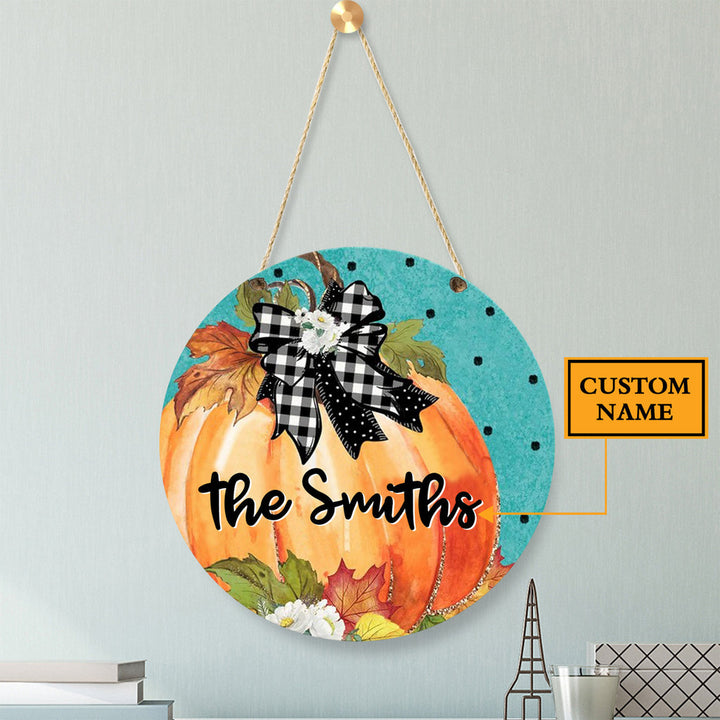 Fall Pumpkin Custom Round Wood Sign | Home Decoration | Waterproof | WN1507-Colorful-Gerbera Prints.