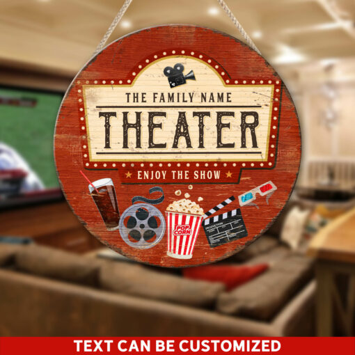 Family Theater Enjoy The Show Custom Round Wood Sign | Home Decoration | Waterproof | WN1090-Colorful-Gerbera Prints.