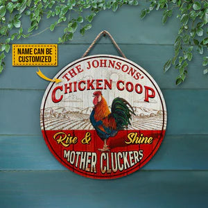 Farm Chicken Rise And Shine Custom Round Wood Sign | Home Decoration | Waterproof | WN1080-Gerbera Prints.