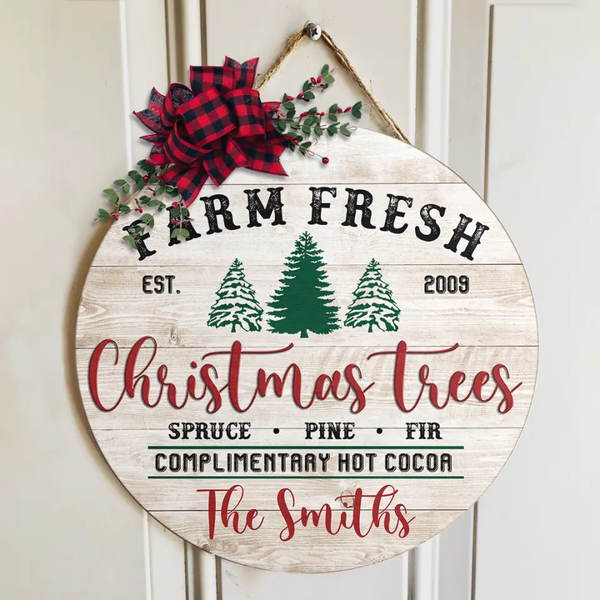 Farm Fresh Sign Christmas Custom Round Wood Sign | Home Decoration | Waterproof | WN1639-Colorful-Gerbera Prints.