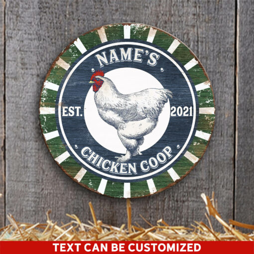 Farm Style Chicken Coop Custom Round Wood Sign | Home Decoration | Waterproof | WN1290-Colorful-Gerbera Prints.