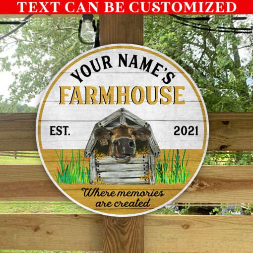 Cow Farm Pig Farm Custom Round Wood Sign | Home Decoration | Waterproof | WN1148-Colorful-Gerbera Prints.