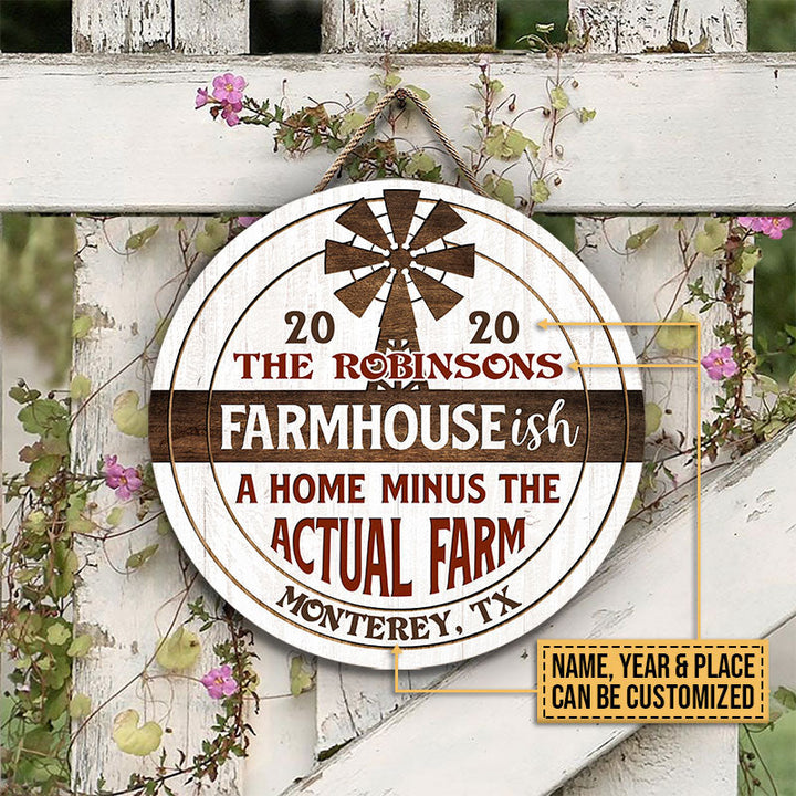 Farmhouseish Actual Farm Custom Round Wood Sign | Home Decoration | Waterproof | WN1438-Gerbera Prints.
