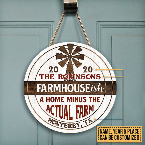 Farmhouseish Actual Farm Custom Round Wood Sign | Home Decoration | Waterproof | WN1438-Colorful-Gerbera Prints.