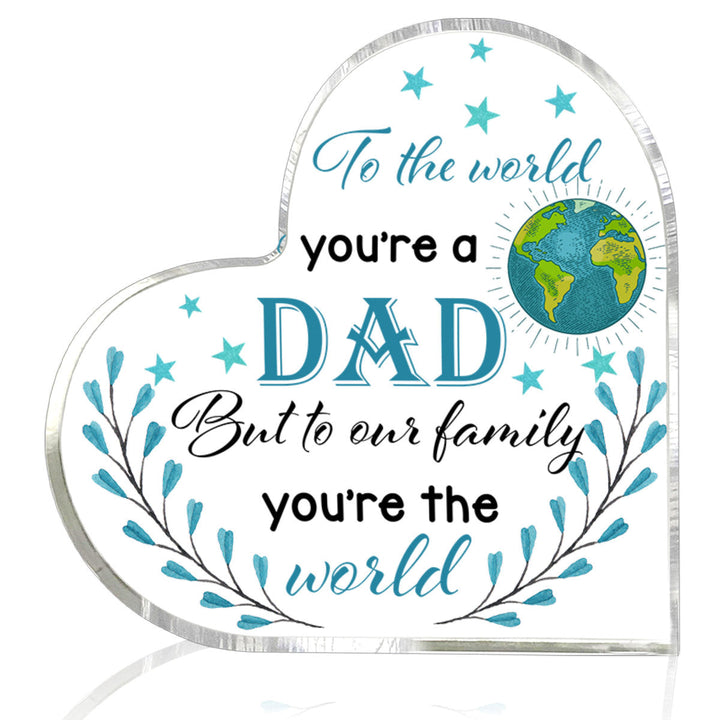 Father's Day Dad You're The World To Family Blue Heart Shaped Acrylic Plaque Gift For Mom & For Dad HA1008-Colorful-Gerbera Prints.