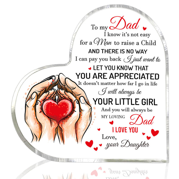 Father's Day To My Dad I Love You From Daughter Heart Shaped Acrylic Plaque Gift For Mom & For Dad HA1201-Colorful-Gerbera Prints.