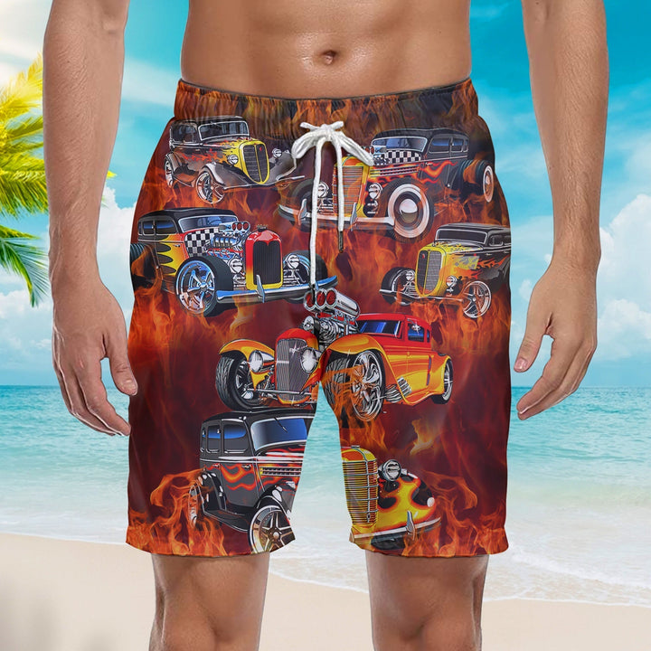 Fire Hot Rod Beach Shorts For Men