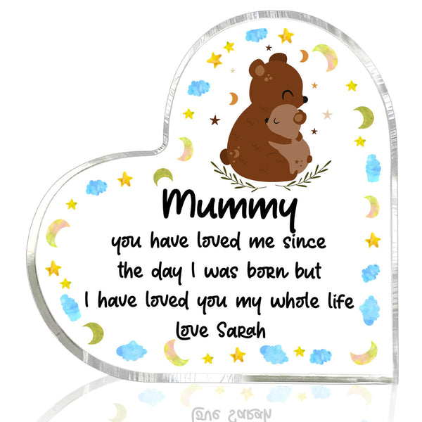 First Mother's Day Mummy I Loved You My Whole Life Heart Shaped Acrylic Plaque Gift For Mom & For Dad HA1010-Colorful-Gerbera Prints.