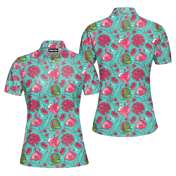 Flamingo And Watermelon Polo Shirt For Women