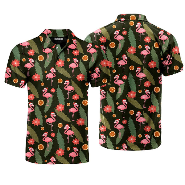 Flamingo Christmas Hat Polo Shirt For Men