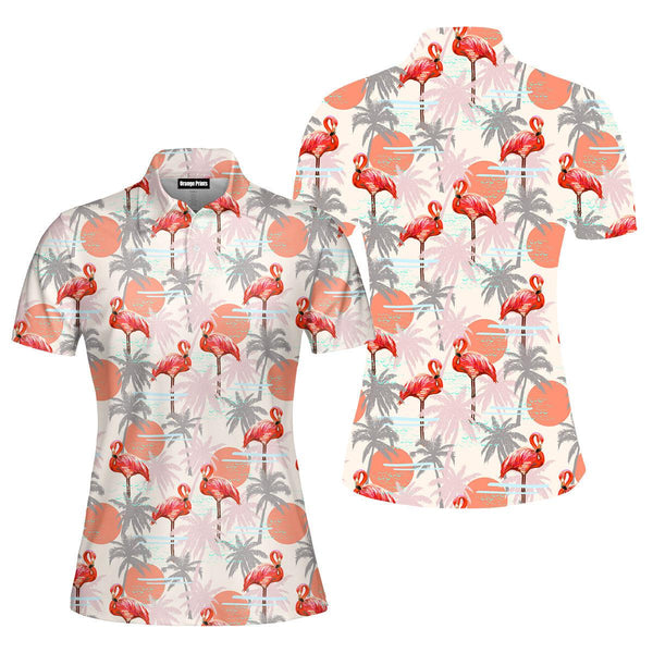 Flamingo Floral Summer Polo Shirt For Women