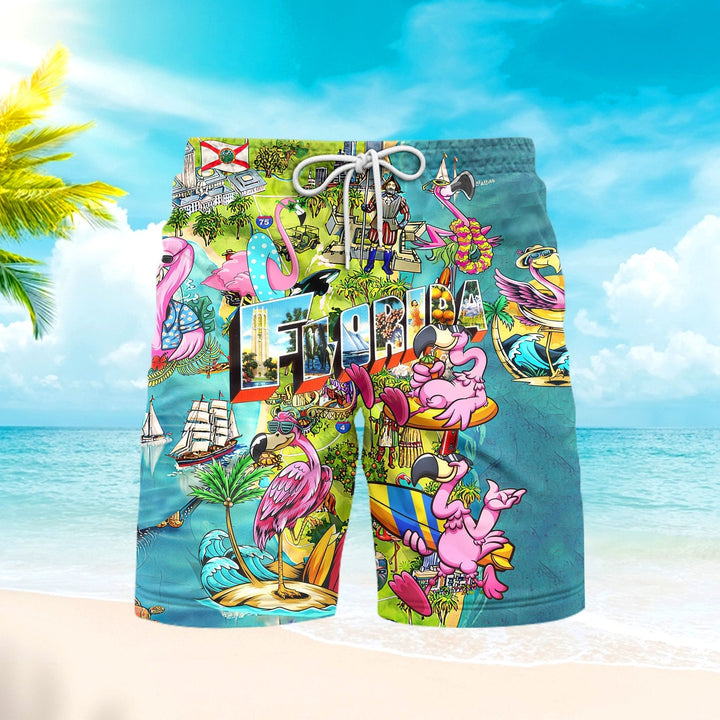 Flamingo Florida Beach Summer Party Colorful Beach Shorts For Men