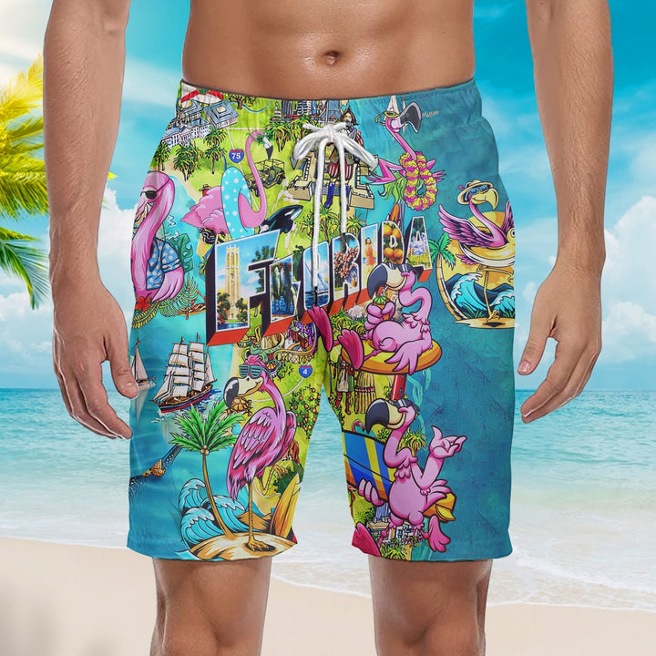 Flamingo Florida Beach Summer Party Colorful Beach Shorts For Men