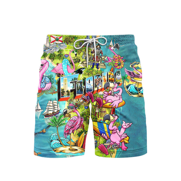 Flamingo Florida Beach Summer Party Colorful Beach Shorts For Men