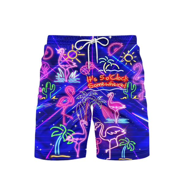 Flamingo Neon It's 5 O'Clock Somewhere Violet Beach Shorts For Men
