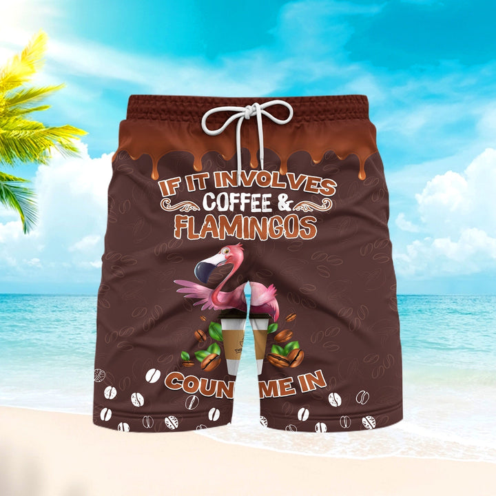 Flamingo Obsessive Coffee Count Me Beach Shorts For Men