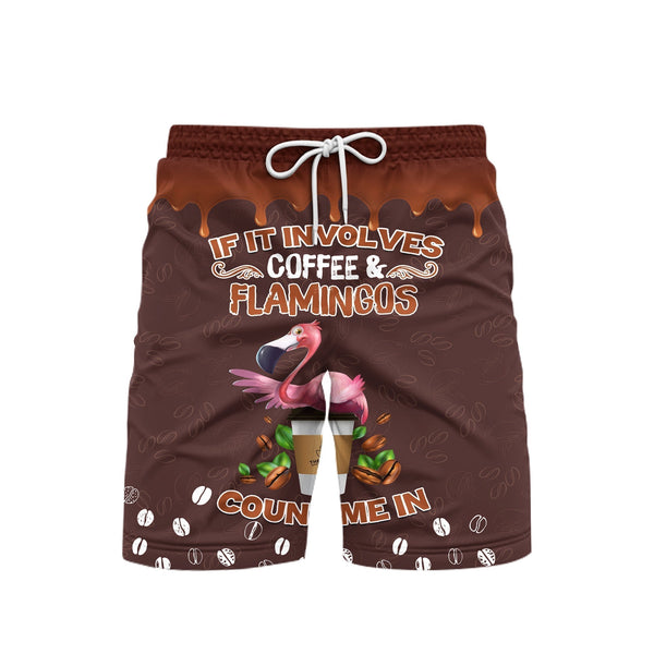 Flamingo Obsessive Coffee Count Me Beach Shorts For Men