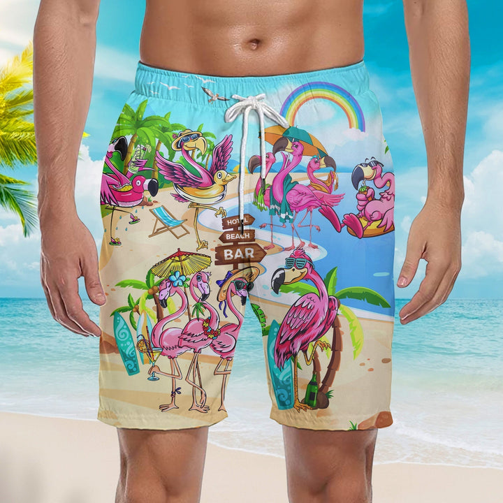 Flamingo On Beach Summer Beach Shorts For Men