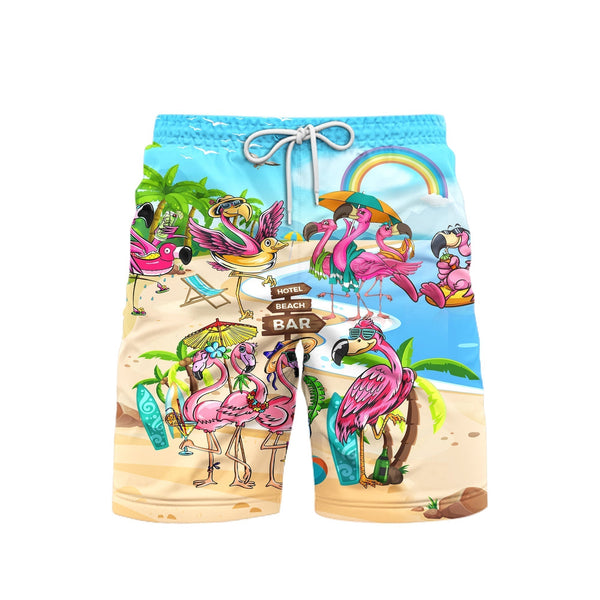 Flamingo On Beach Summer Beach Shorts For Men