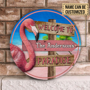 Flamingo Paradise Custom Round Wood Sign | Home Decoration | Waterproof | WN1152-Colorful-Gerbera Prints.