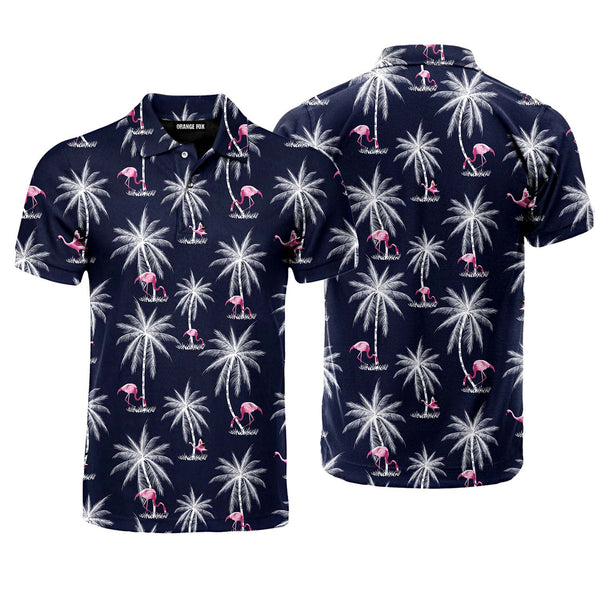 Flamingo With Palm Tree Polo Shirt For Men