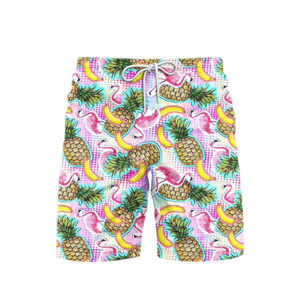 Flamingo With Summer Fruits Beach Shorts For Men