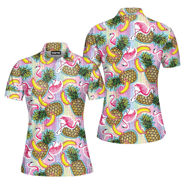 Flamingo With Summer Fruits Polo Shirt For Women