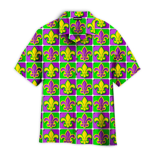 Fleur De Lis Mardi Gras Purple Yellow Square Hawaiian Shirt For Men & Women