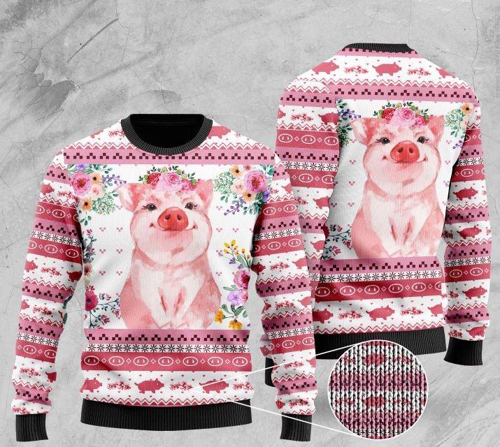 Floral Piggy Ugly Christmas Sweater For Men & Women