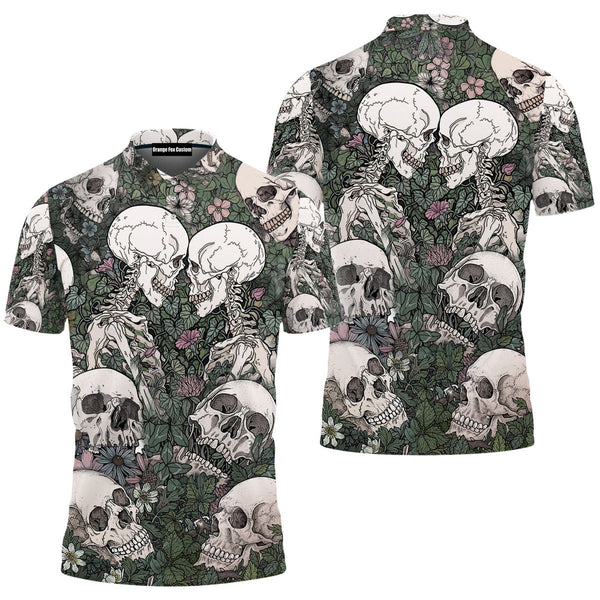 Floral Skeleton Halloween Polo Shirt For Men