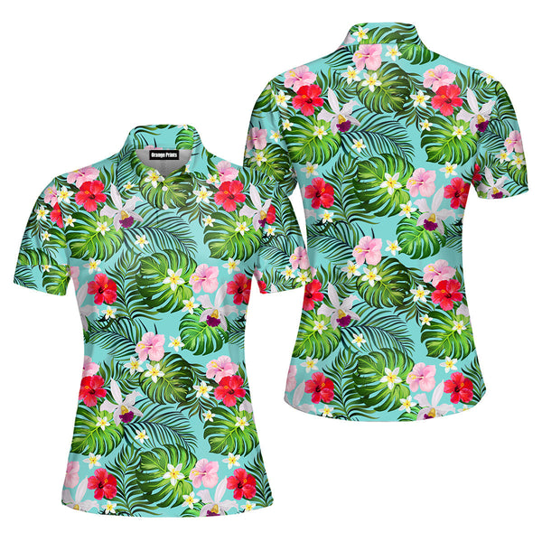 Floral Tropical Polo Shirt For Women