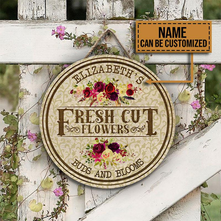 Floristry Fresh Cut Flowers Custom Round Wood Sign | Home Decoration | Waterproof | WN1533-Colorful-Gerbera Prints.