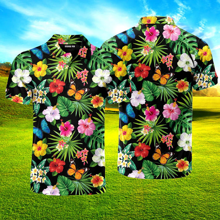 Flower And Leaves Tropical Polo Shirt For Men