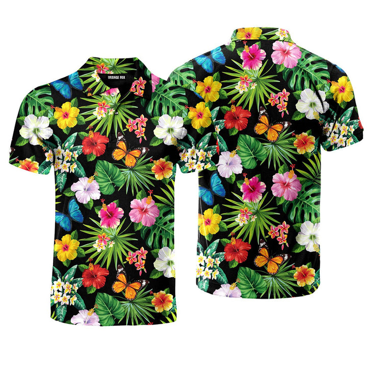 Flower And Leaves Tropical Polo Shirt For Men