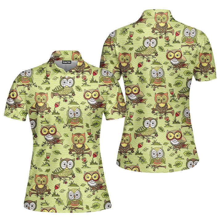 Flowers Owls Polo Shirt For Women