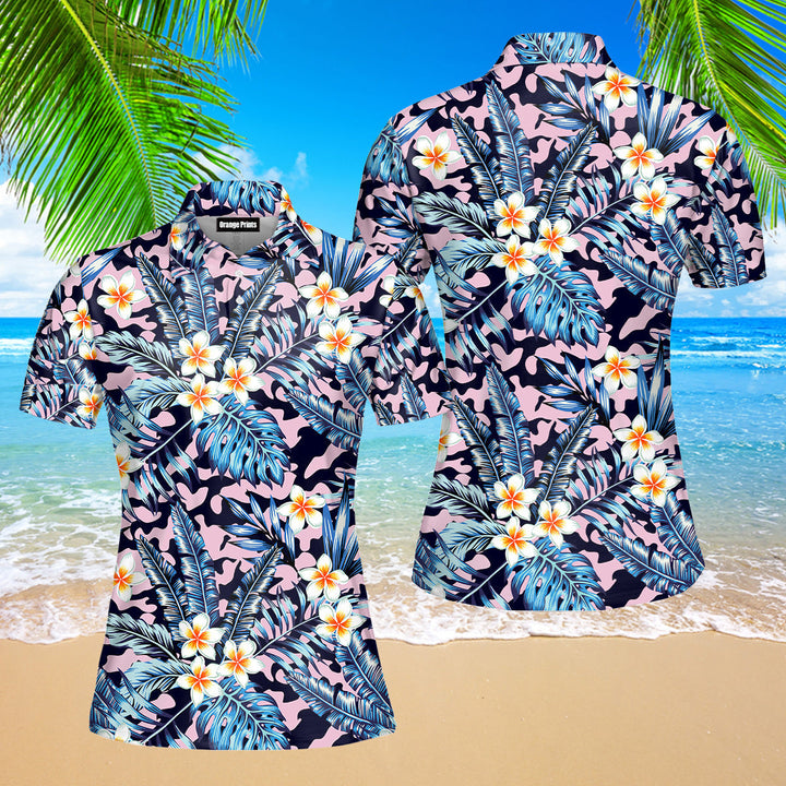 Flowers Tropical Polo Shirt For Women