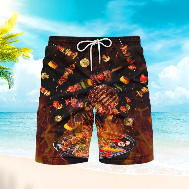 Food BBQ On Fire Beach Shorts For Men