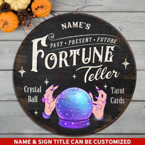Fortune Teller Psychic Reader Tarot Card Custom Round Wood Sign | Home Decoration | Waterproof | WN1168-Colorful-Gerbera Prints.
