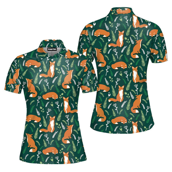 Foxes And Flowers Tropical Frangipani Palms Polo Shirt For Women