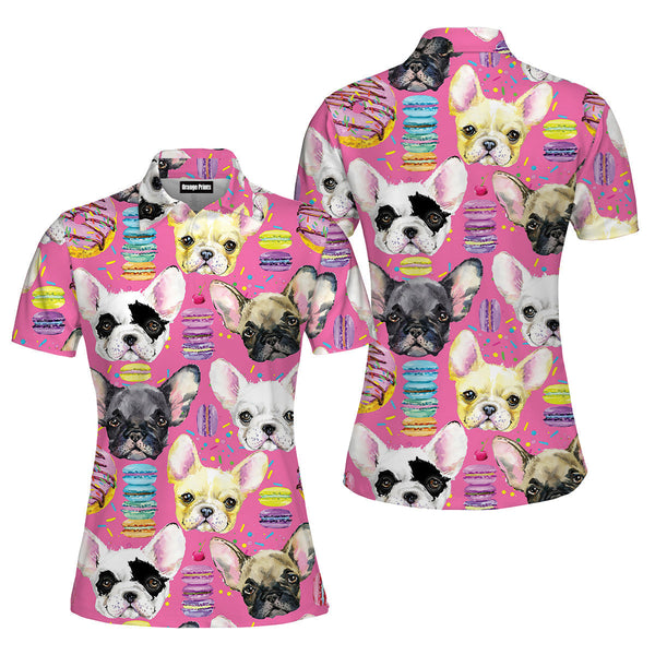 French Bulldog Sweet Dessert Pattern Polo Shirt For Women