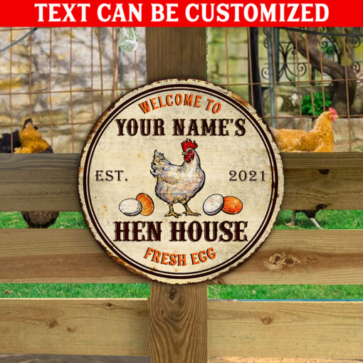 Fresh Egg Hen House Custom Round Wood Sign | Home Decoration | Waterproof | WN1242-Colorful-Gerbera Prints.