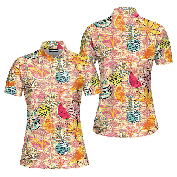 Fruits And Leaves Tropical Pattern Polo Shirt For Women