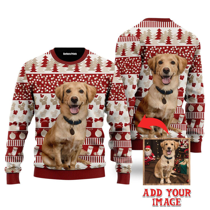 Funny Christmas Dog Sitting On Bright Custom Christmas Sweaters | For Men & Women | UP1035-Colorful-Gerbera Prints.