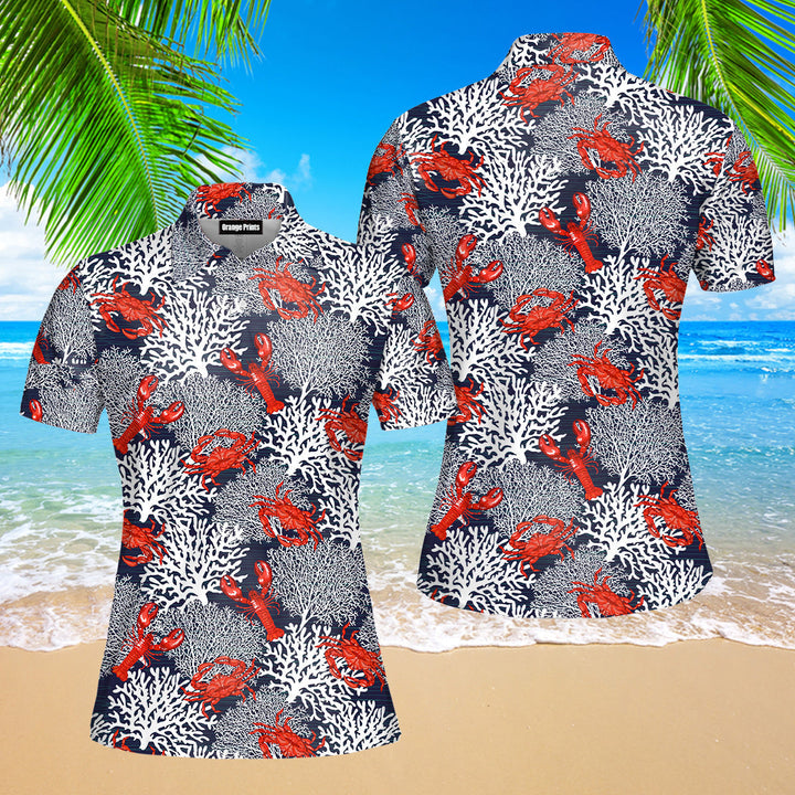 Funny Crabs And Lobsters Summer Polo Shirt For Women