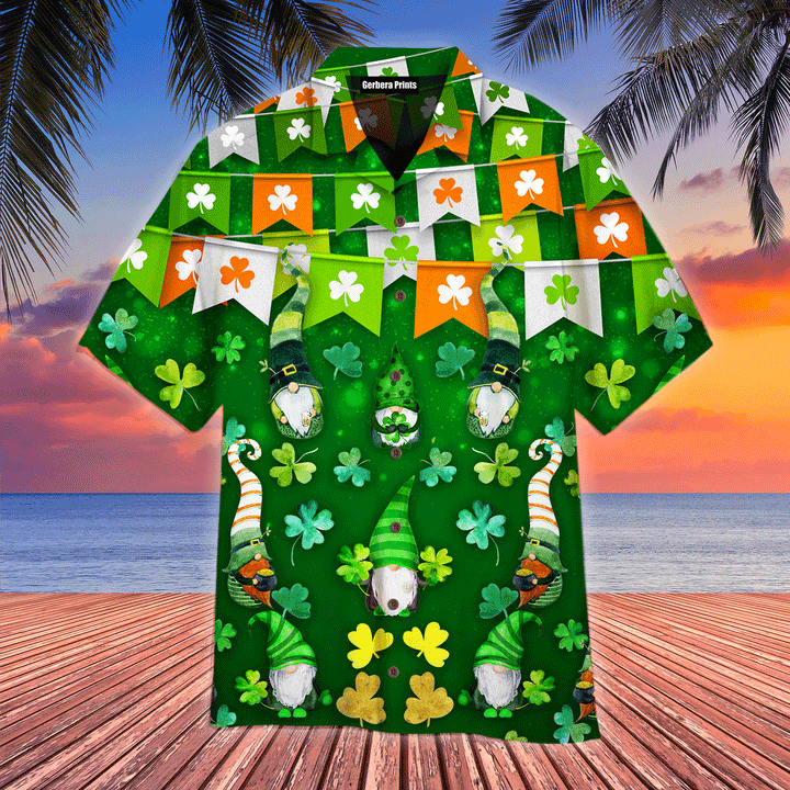 Funny Gnome Happy Saint Patrick Day Green Shamrock Aloha Hawaiian Shirts For Men And For Women