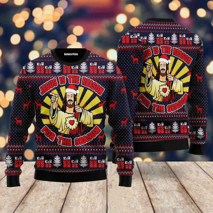 Funny Jesus Is The Reason For The Season Ugly Christmas Sweater | For Men & Women | Adult | US4509-Gerbera Prints.