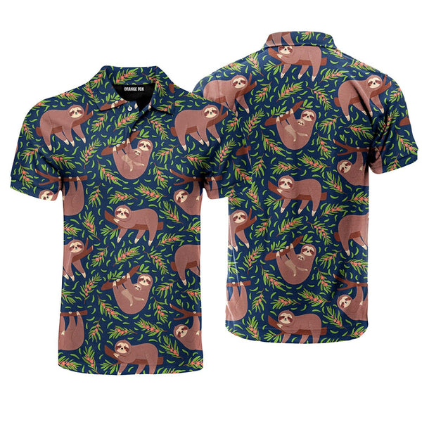 Funny Lazy Sloths On Branch Seamless Polo Shirt For Men