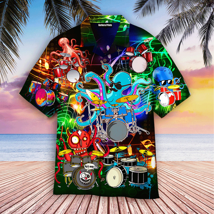 Funny Octopus Drums Music Pattern Aloha Hawaiian Shirts For Men And For Women WT2126 Gerbera prints