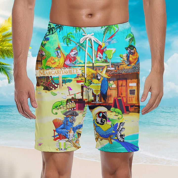 Funny Parrot In Summer Beach Beach Shorts For Men