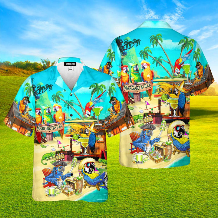 Funny Parrot In Summer Beach Party Cocktail Margaritaville Aloha Hawaiian Shirt For Men & Women